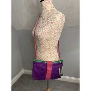 NWT Vintage EMPRESS Leather Crossbody Block Pink Purple Green Removable Strap